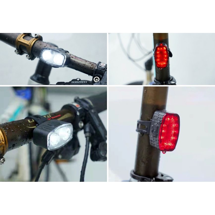 КОМПЛЕКТ 2x LED регулируемо презареждаемо велосипедно осветление 350 mAh IP44 червено/бяло