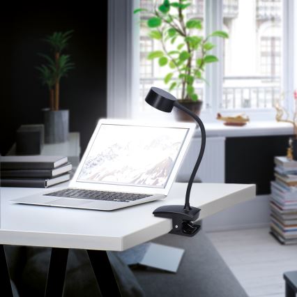 LED Димируем гъвкав акумулаторен настолна лампа с щипка LED/2W/1800 mAh 3000/4000/6500K черен