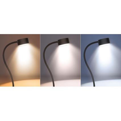 LED Димируем гъвкав акумулаторен настолна лампа с щипка LED/2W/1800 mAh 3000/4000/6500K черен