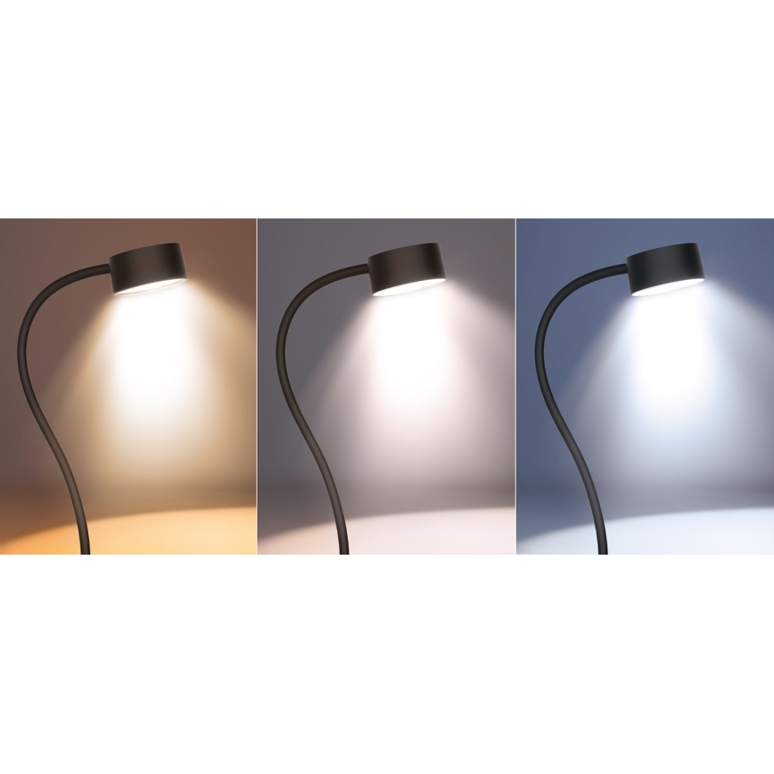 LED Димируем гъвкав акумулаторен настолна лампа с щипка LED/2W/1800 mAh 3000/4000/6500K черен