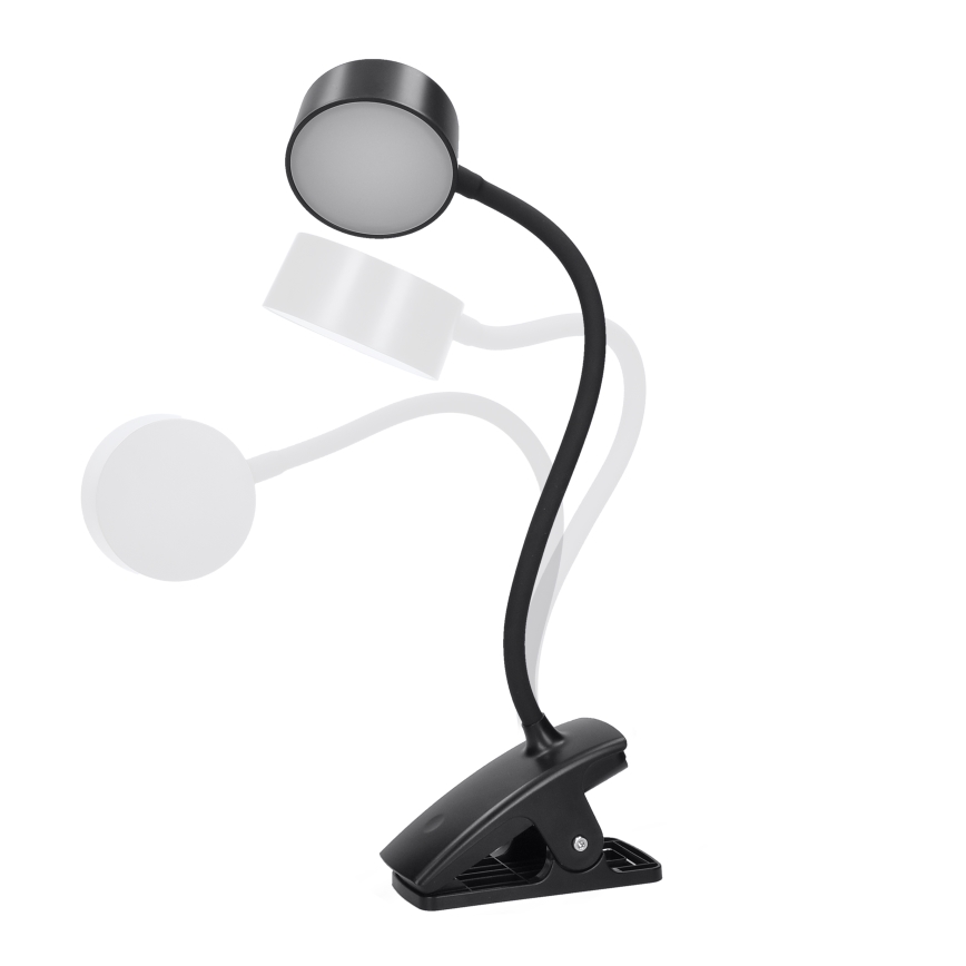 LED Димируем гъвкав акумулаторен настолна лампа с щипка LED/2W/1800 mAh 3000/4000/6500K черен