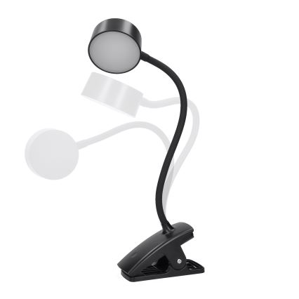 LED регулируема гъвкава презареждаема настолна лампа с клипс LED/2W/1800 mAh 3000/4000/6500K черна