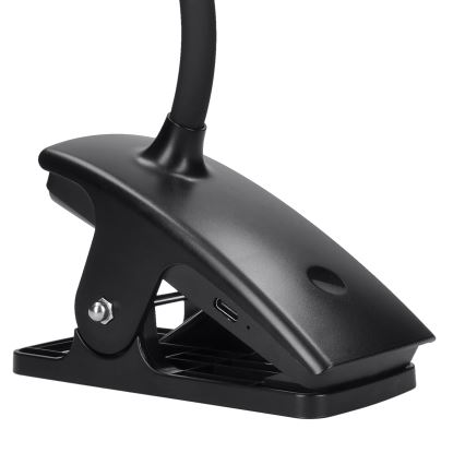 LED регулируема гъвкава презареждаема настолна лампа с клипс LED/2W/1800 mAh 3000/4000/6500K черна