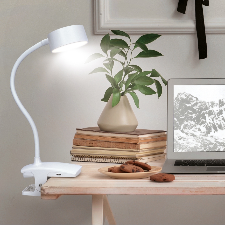 LED Димируем гъвкав акумулаторен настолна лампа с щипка LED/2W/1800 mAh 3000/4000/6500K бял