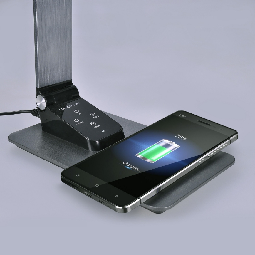 LED Димируема настолна лампа с безжично зареждане LED/10W/230V матов хром