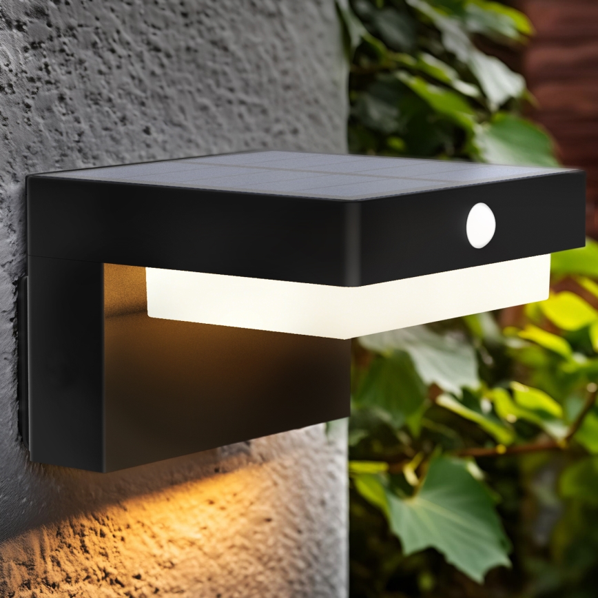 LED Соларна стенна лампа със сензори за движение и здрач PALERMO LED/5W/3,7V 2000 mAh IP54 черен
