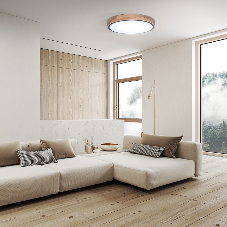 Димируемо LED таванно осветително тяло IRON OAK LED/48W/230V 3000-6500K дъб Ø 40 см + дистанционно управление