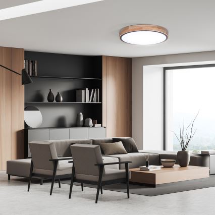 Димируемо LED таванно осветително тяло IRON OAK LED/48W/230V 3000-6500K дъб Ø 40 см + дистанционно управление