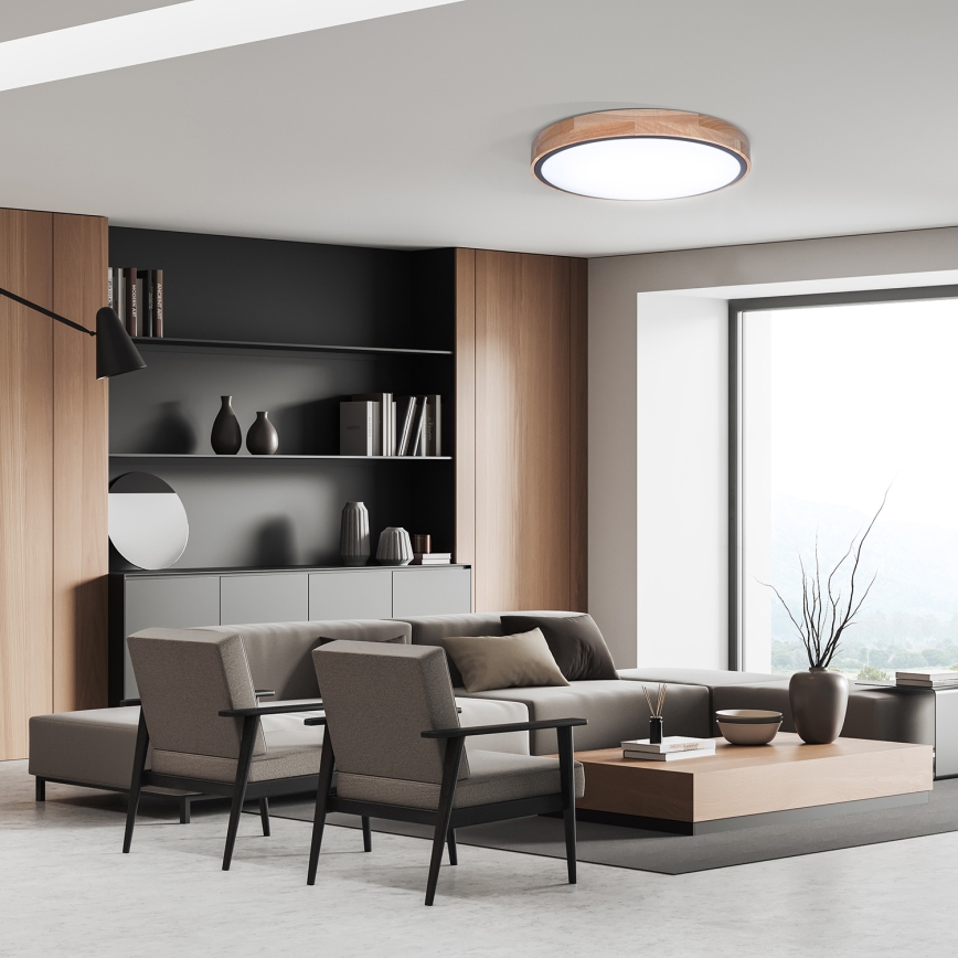 Димируемо LED таванно осветително тяло IRON OAK LED/48W/230V 3000-6500K дъб Ø 40 см + дистанционно управление