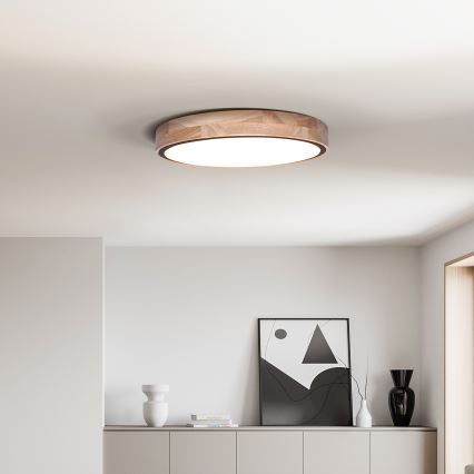 LED Димируем плафон IRON OAK LED/60W/230V 3000-6500K дъб Ø 51 см + дистанционно управление