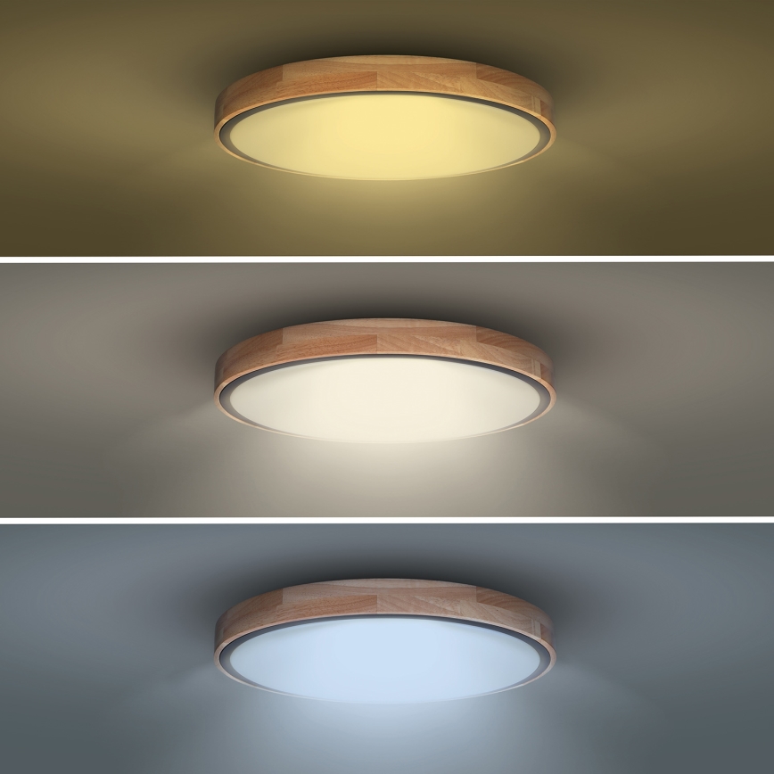 LED Димируем плафон IRON OAK LED/60W/230V 3000-6500K дъб Ø 51 см + дистанционно управление