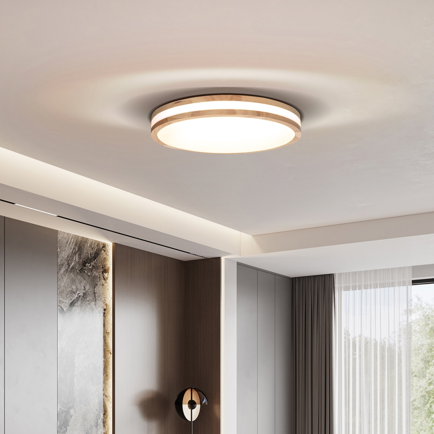 LED Димируем плафон WOODY LED/48W/230V 3000-6500K дъб Ø 38 см + дистанционно управление