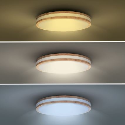 LED Димируем плафон WOODY LED/48W/230V 3000-6500K дъб Ø 38 см + дистанционно управление
