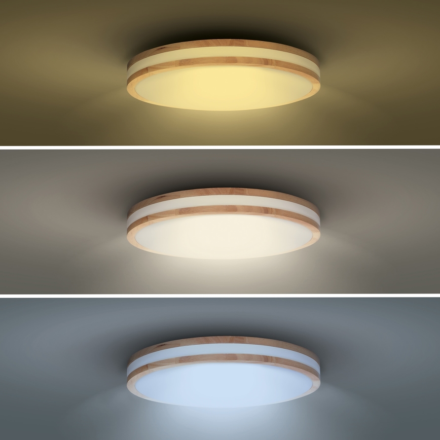 LED Димируем плафон WOODY LED/48W/230V 3000-6500K дъб Ø 38 см + дистанционно управление