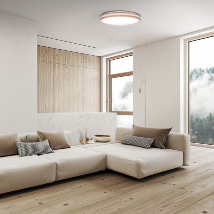 LED Регулируемо таванно осветително тяло WOODY LED/48W/230V 3000-6500K дъб пр. 38 см + дистанционно управление