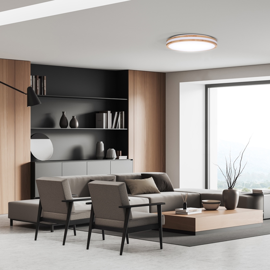 LED Регулируемо таванно осветително тяло WOODY LED/48W/230V 3000-6500K дъб пр. 38 см + дистанционно управление