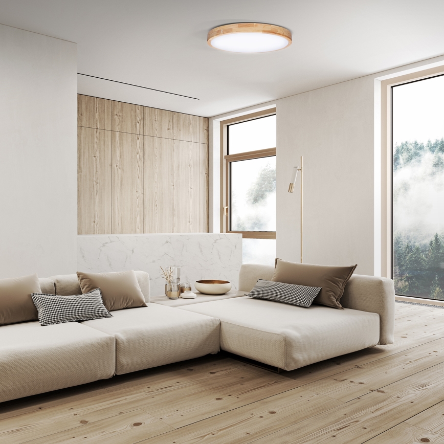 LED Димируем плафон SOLID OAK LED/48W/230V 3000-6500K дъб Ø 39 см + дистанционно управление