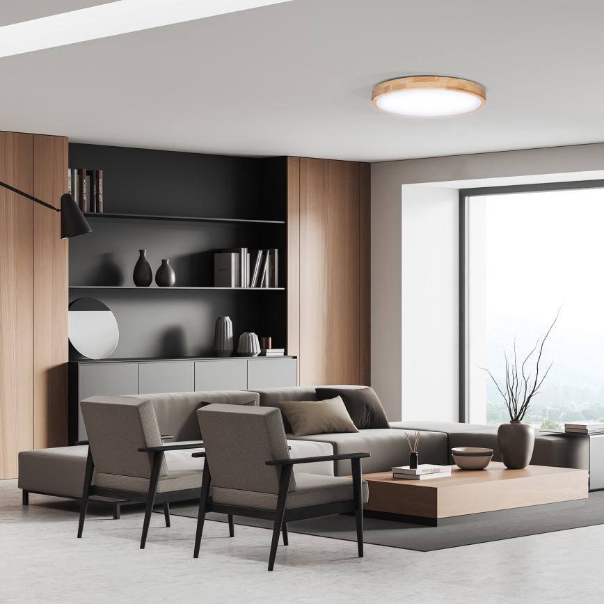 LED Димируем плафон SOLID OAK LED/48W/230V 3000-6500K дъб Ø 39 см + дистанционно управление