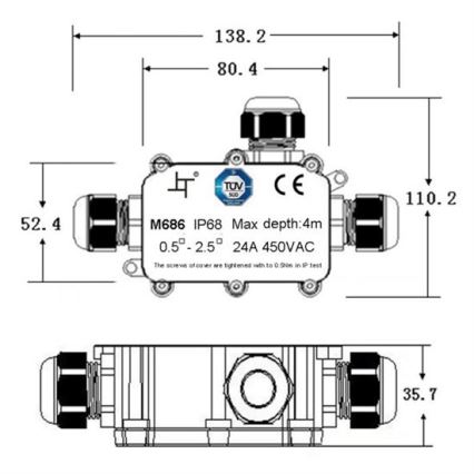 Solight WW004 - Водоустойчива кутия за свързване 24A / 450V AC IP68