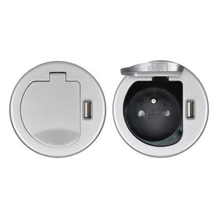 USB контакт за вграждане с капак 230V