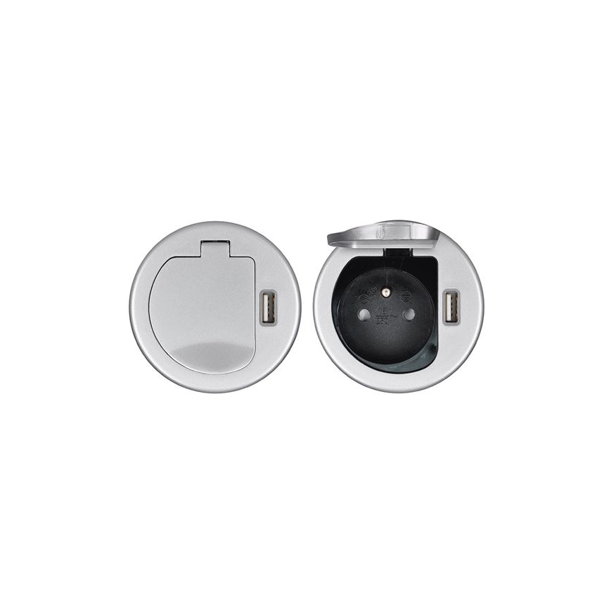 USB контакт за вграждане с капак 230V