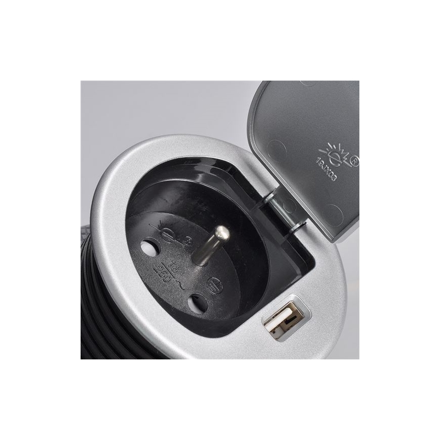 USB контакт за вграждане с капак 230V