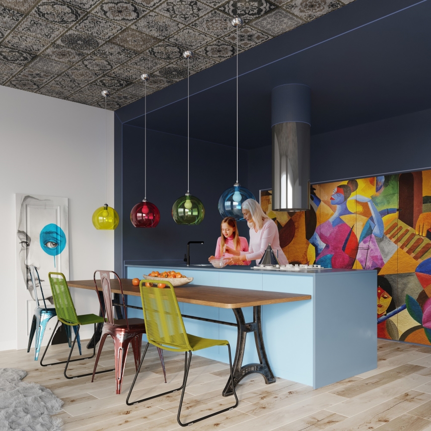 Висяща лампа на кабел BALL 1xE27/15W/230V, Ø 30 см, прозрачно стъкло/лъскав хром