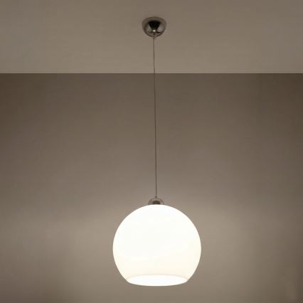 Подвесен полилей BALL с кабел 1xE27/15W/230V Ø 30 cm бял/лъскав хром