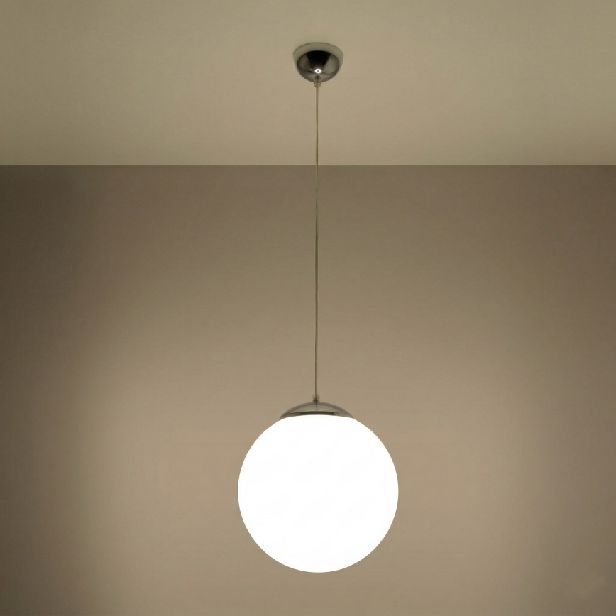 Висяща лампа на кабел UGO 1xE27/15W/230V Ø 30 см бяла/лъскав хром