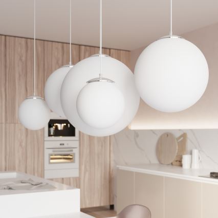 Висяща лампа на кабел UGO 1xE27/15W/230V Ø 30 см бяла/лъскав хром