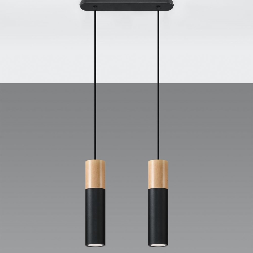 Пендел PABLO 2xGU10/40W/230V черен/бук