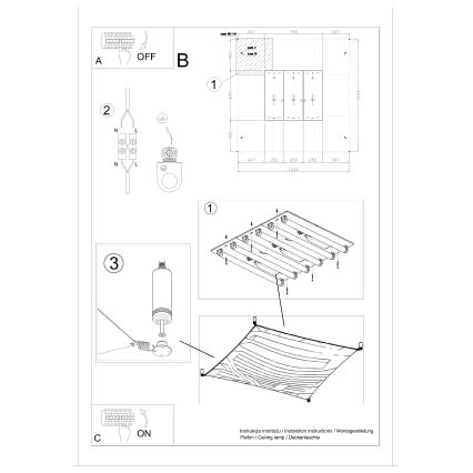 LED таванно осветително тяло LUNA 6xG13/8,5W/230V 140x140 см бяло
