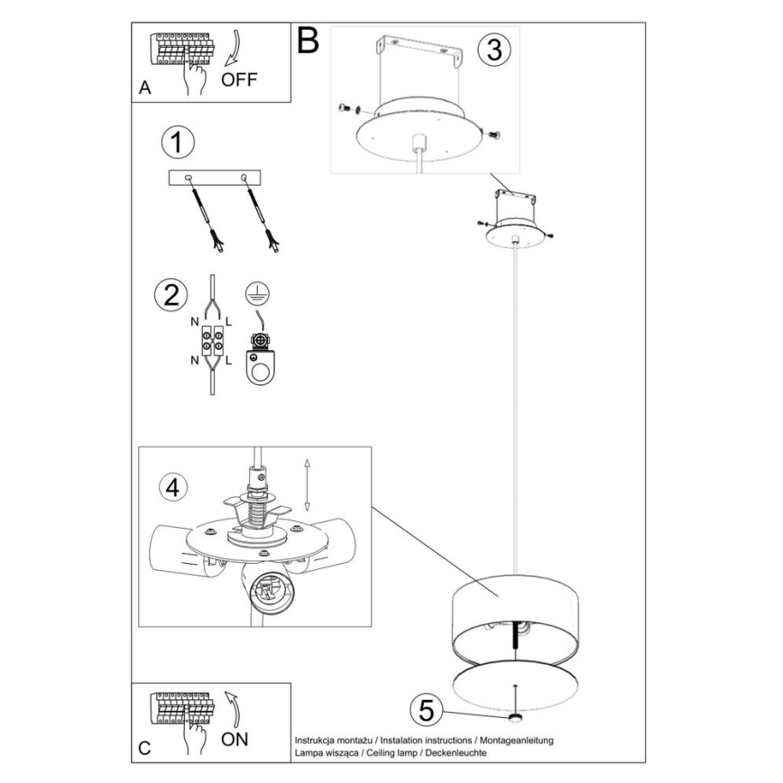 Пендел SKALA 3xE27/60W/230V Ø 30 см черен