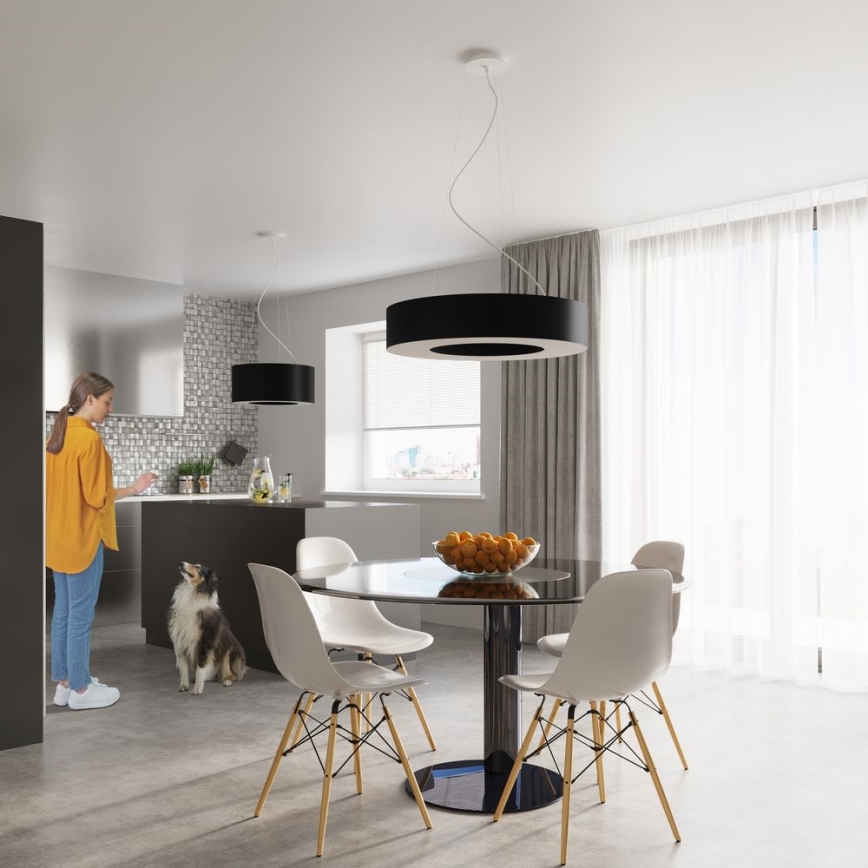 Висящ полилей SATURNO SLIM 8xE27/60W/230V ⌀ 90см черен