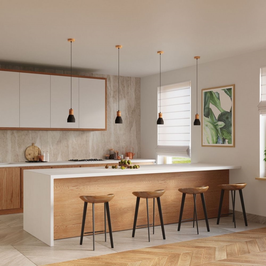 Пендел QUBIC 1xE27/60W/230V бетон/Бреза/бук/черен