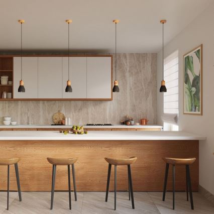 Пендел QUBIC 1xE27/60W/230V бетон/Бреза/бук/черен