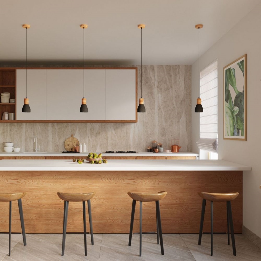 Пендел QUBIC 1xE27/60W/230V бетон/Бреза/бук/черен