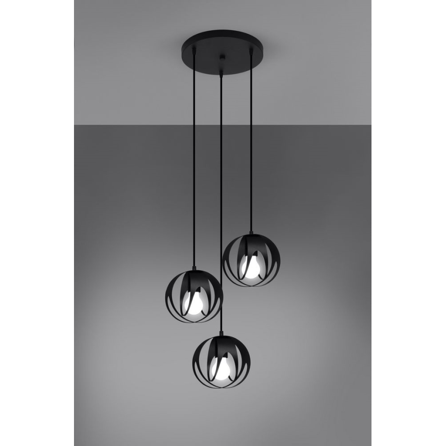 Висящ полилей TULOS 3xE27/60W/230V черен