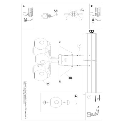 Полилей FILLAN 5xE27/60W/230V черен