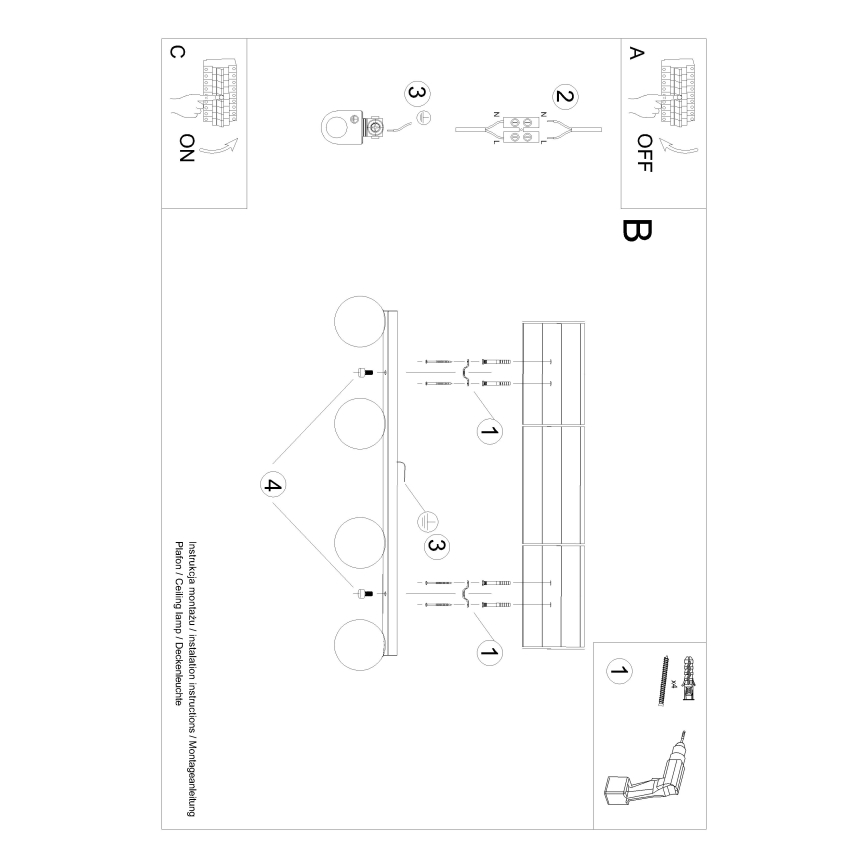 Плафониера YOLI 4xG9/12W/230V черен