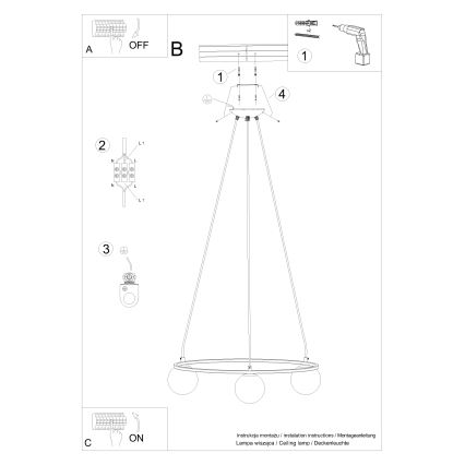 Пендел YOLI 3xG9/8W/230V черен