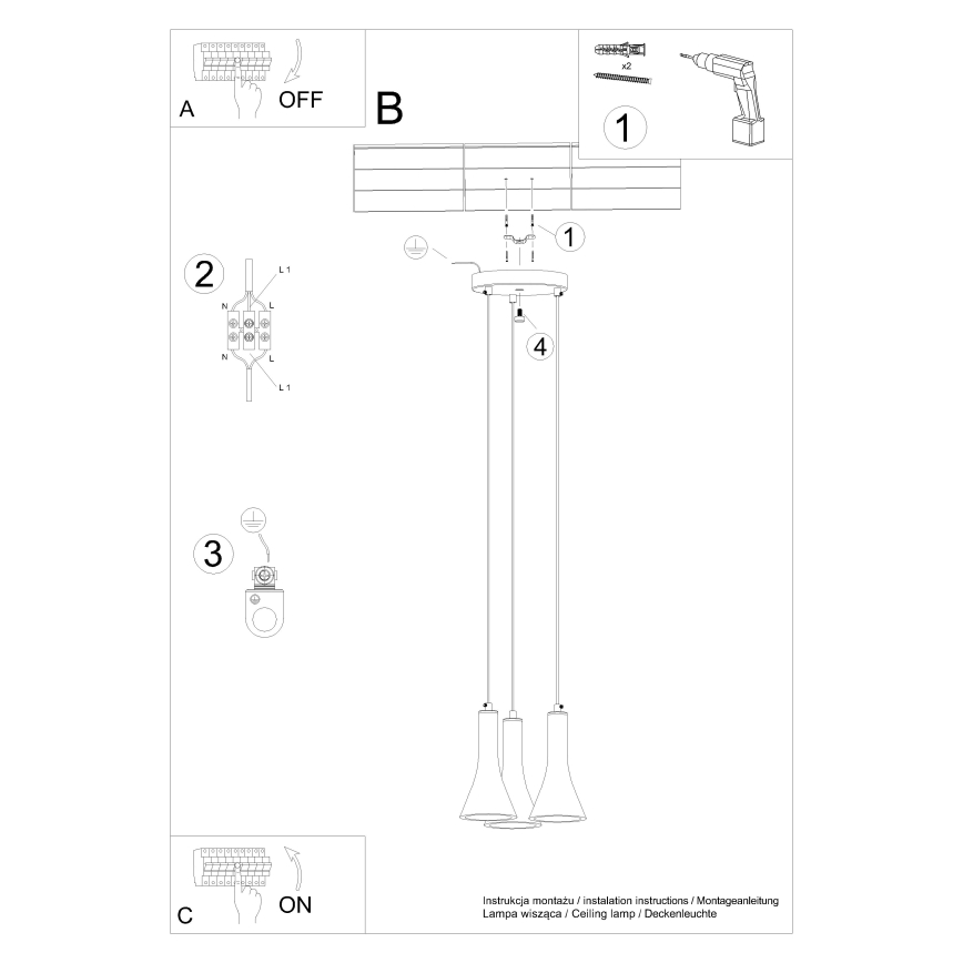 Пендел REA 3xE14/12W/230V бетон