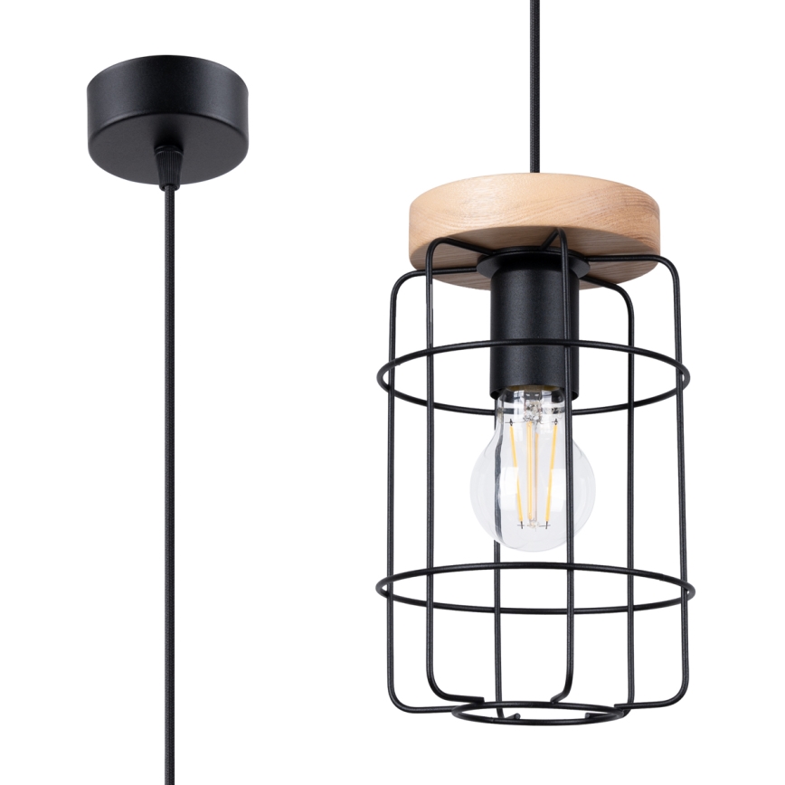 Пендел GOTTO 1xE27/15W/230V черен/бук