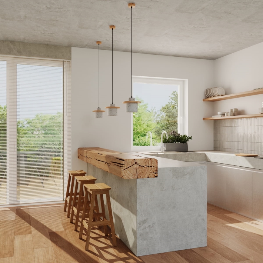 Висяща лампа на кабел MAB 1xE27/15W/230V Ø 22 см, бетон/сив