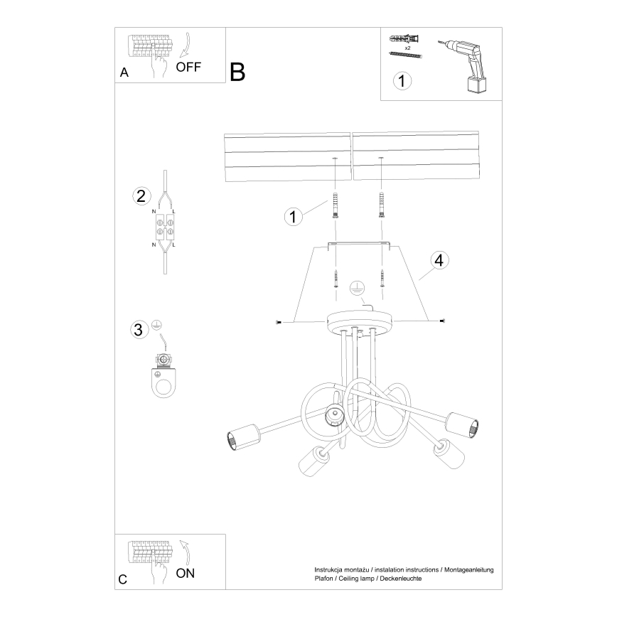 Полилей за повърхностен монтаж LOOP 5xE27/15W/230V златист