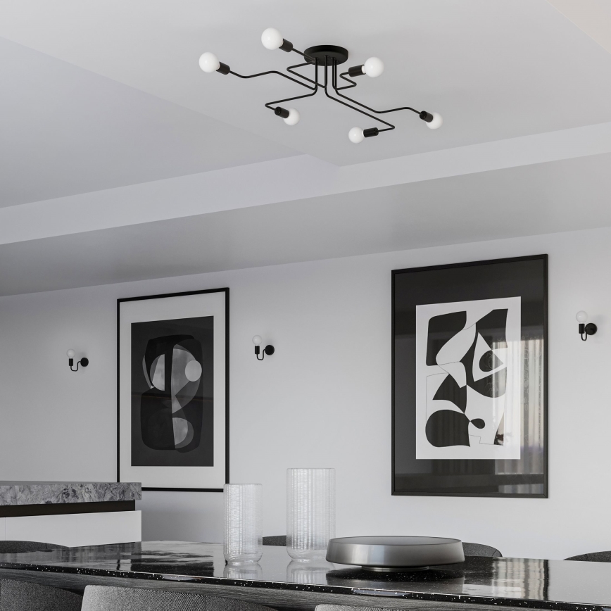 Полилей за повърхностен монтаж VECTOR 6xE27/15W/230V черен