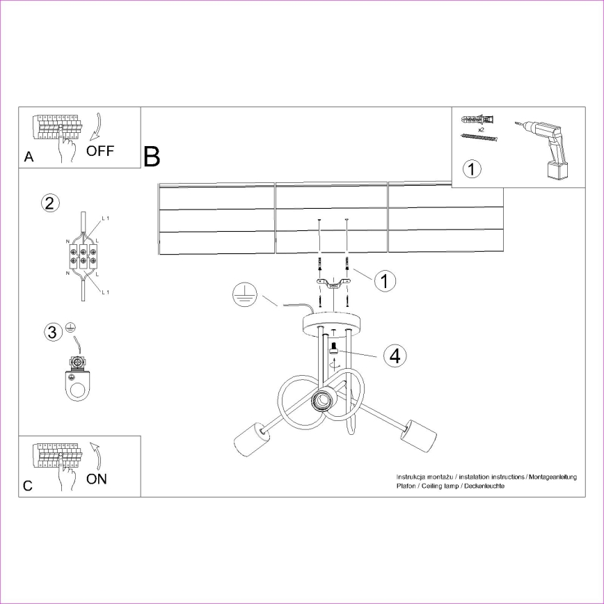 Полилей за повърхностен монтаж EMBER 3xE27/15W/230V бял/бежов/бук