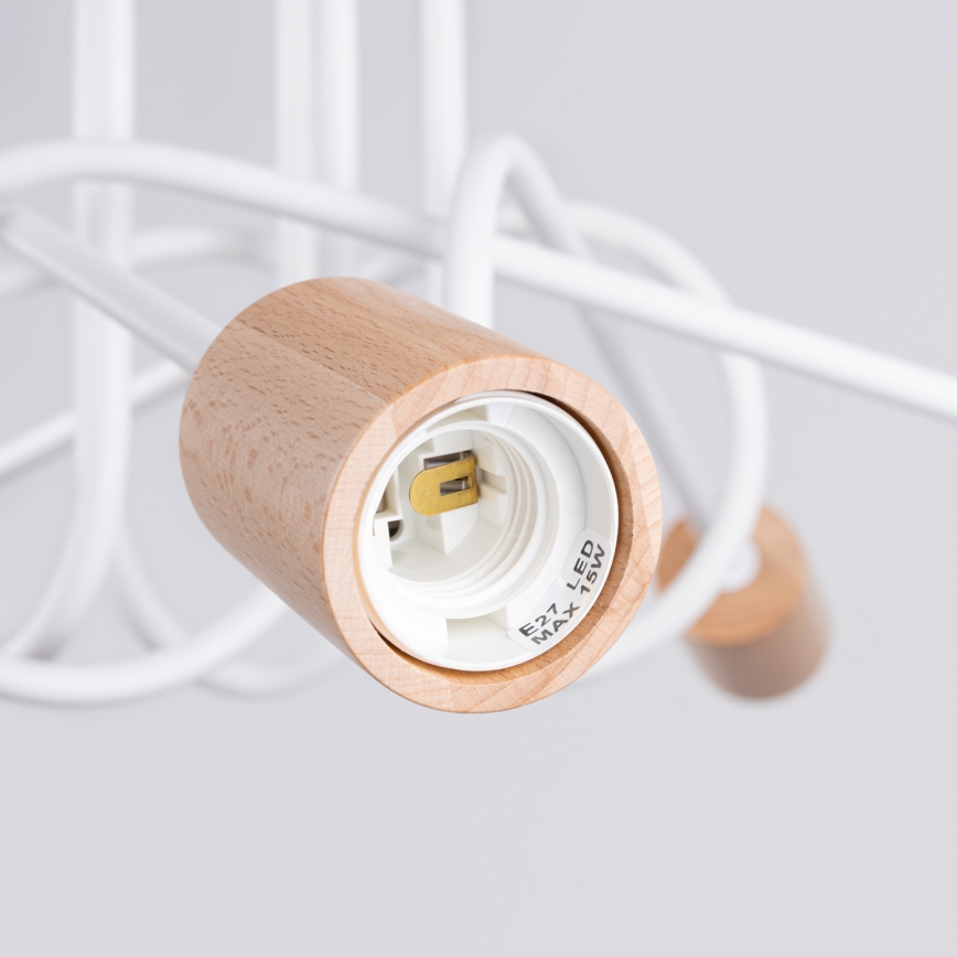 Полилей за повърхностен монтаж EMBER 5xE27/15W/230V бял/бежов/бук