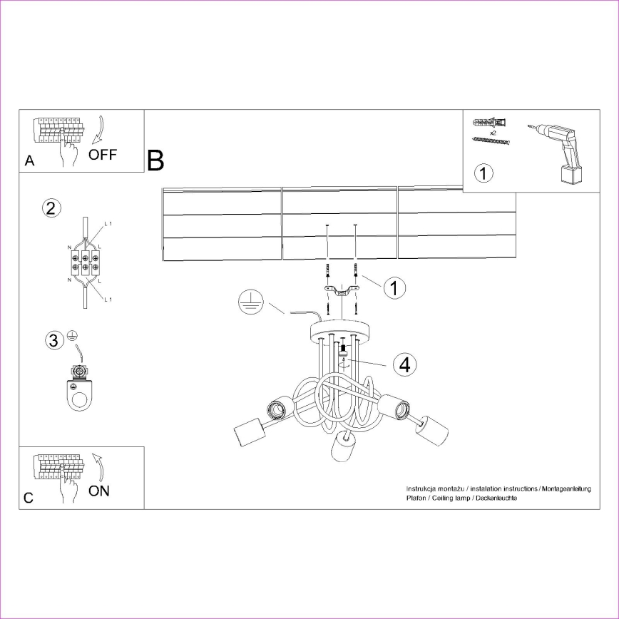 Полилей за повърхностен монтаж EMBER 5xE27/15W/230V бял/бежов/бук