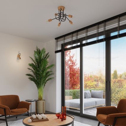 Аплик EMBER 1xE27/15W/230V черен/бежов/бук